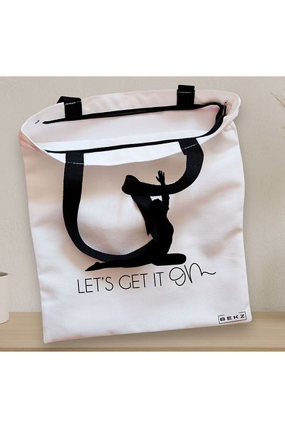 BEKZ Textile Bag With Zipper, Yoga Tote Bag Let's Get It On, 38x34.5 Cm, ​​White, ®