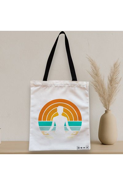 BEKZ Sacosa Textila Cu Fermoar, Geanta Tote Yoga 14, 38x34.5 Cm, Alba, ®