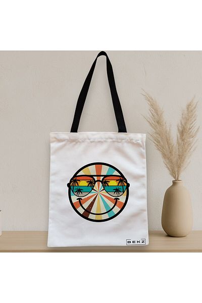 BEKZ Sacosa Textila Cu Fermoar, Geanta Tote, Model Tropical, 38x34.5 Cm, Alba, ®