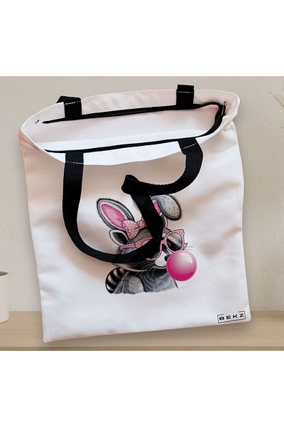 BEKZ Textile Bag With Zipper, Tote Bag, Pinkie Model 38 X 34.5 Cm, ​​White, ®