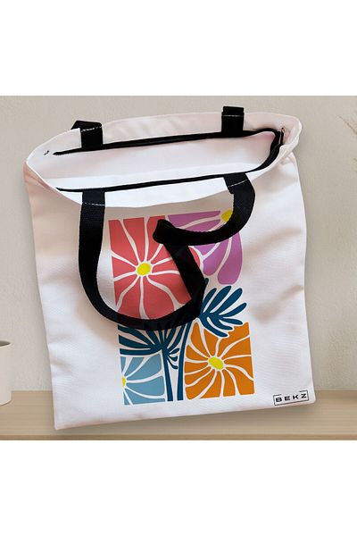 BEKZ Textile Bag With Zipper, Boho Style Tote Bag 11, 38x34.5 Cm, ​​White, ®
