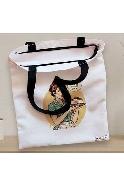BEKZ Textile Bag With Zipper, Tote Bag, Fresh Sarcasm Served Daily Model 38 X 34.5 Cm, ​​White, ®