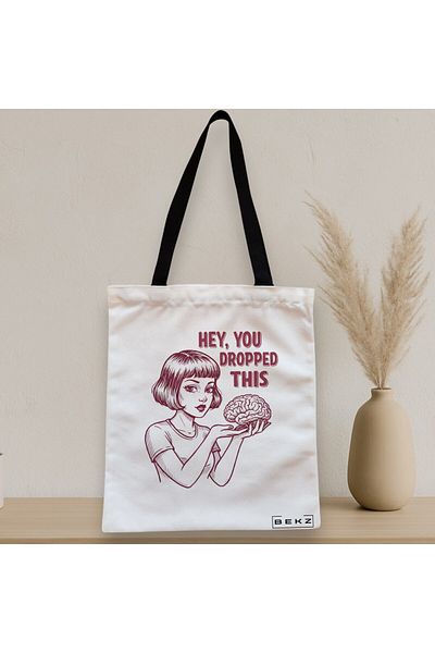 BEKZ Zippered Textile Bag, Tote Bag, Hey, You Dropped This Model 38 X 34.5 Cm, ​​White, ®