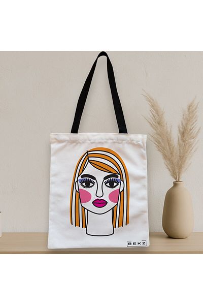 BEKZ Sacosa Textila Cu Fermoar, Geanta Tote, Model Modern Makeup, 38x34.5 Cm, Alba, ®