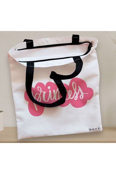 BEKZ Sacosa Textila Cu Fermoar, Geanta Tote, Model Princess, 38x34.5 Cm, Alba, ®