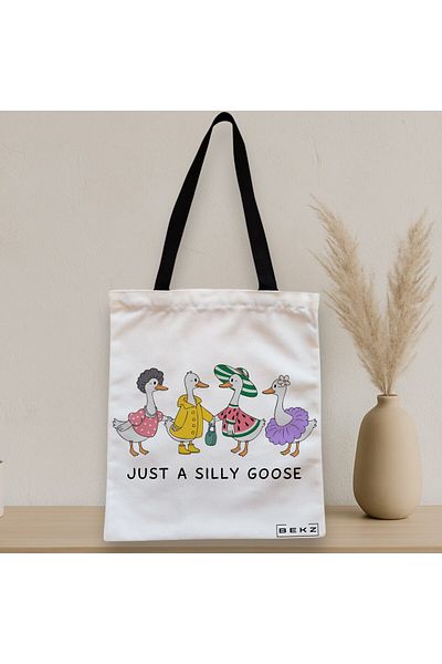 BEKZ Textile Bag With Zipper, Tote Bag, Just A Silly Goose 2 Model 38 X 34.5 Cm, ​​White, ®