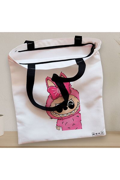 BEKZ Sacosa Textila Cu Fermoar, Geanta Tote, Model Labubu 7 38 X 34.5 Cm, Alb, ®