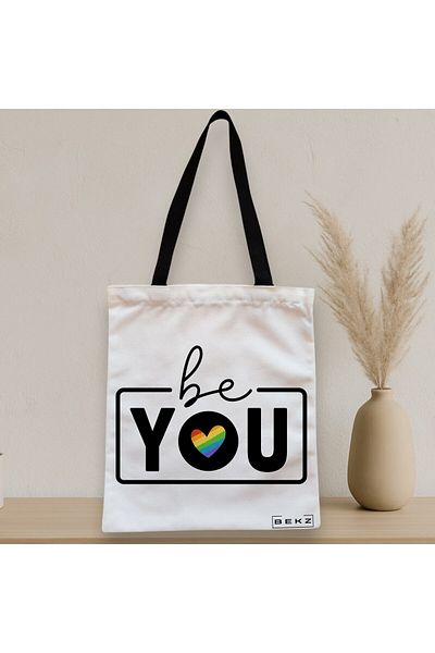 BEKZ Sacosa Textila Cu Fermoar, Geanta Tote, Model Be You 38 X 34.5 Cm, Alb, ®