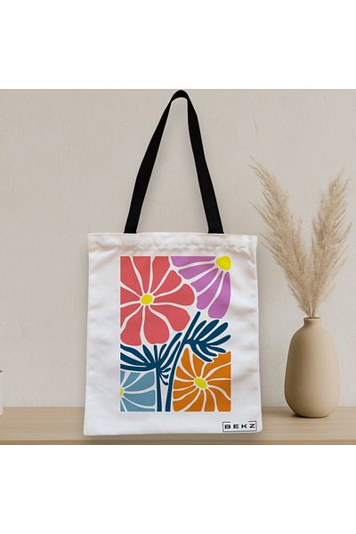 BEKZ Textile Bag With Zipper, Boho Style Tote Bag 11, 38x34.5 Cm, ​​White, ®