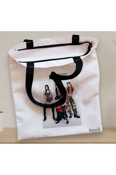 BEKZ Sacosa Textila Cu Fermoar, Geanta Tote, Model Blackpink 4, 38x34.5 Cm, Alba, ®