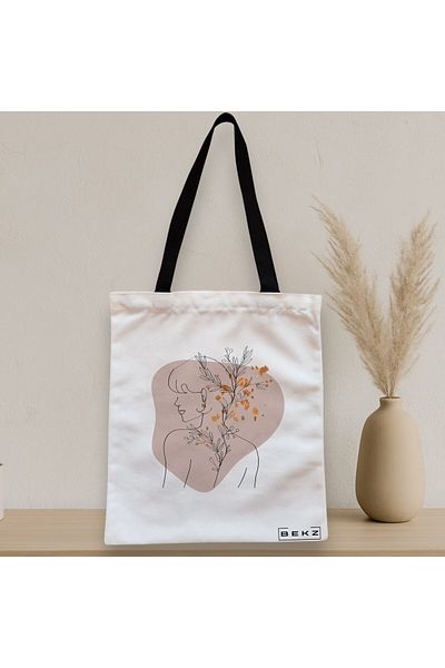 BEKZ Sacosa Textila Cu Fermoar, Geanta Tote, Model Flower Girl, 38x34.5 Cm, Alba, ®