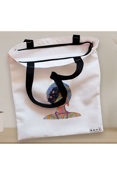 BEKZ Textile Bag With Zipper, Tote Bag, Vibrant Portrait Pattern 5, 38x34.5 Cm, ​​White, ®