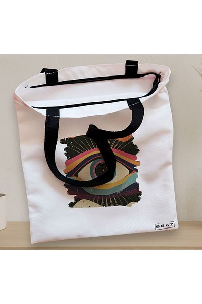 BEKZ Textile Bag With Zipper, Tote Bag, Celestial Eye 6 Model, 38x34.5 Cm, ​​White, ®