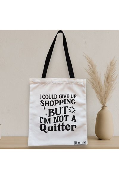 BEKZ Sacosa Textila Cu Fermoar, Geanta Tote, Model Not A Quitter, 38x34.5 Cm, Alba, ®