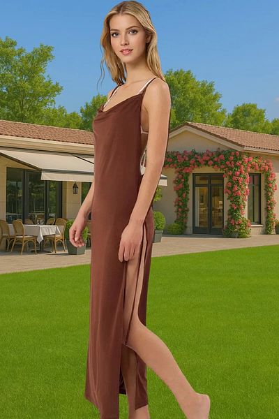 PayBuy Women's Maxi Knitted Beach Dress Side Tie Deep Slit Summer Premium Quality Durable Material