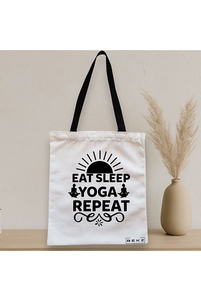 BEKZ Textile Bag With Zipper, Tote Bag Yoga Eat Sleap Yoga Repeat, 38x34.5 Cm, ​​White, ®