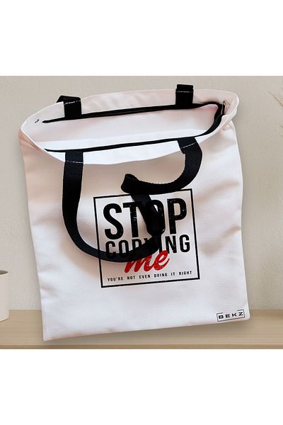 BEKZ Textile Bag With Zipper, Tote Bag, Stop Copying Me Model 38 X 34.5 Cm, ​​White, ®