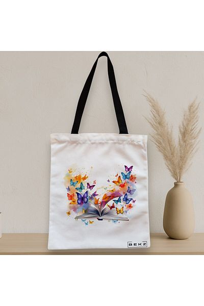 BEKZ Sacosa Textila Cu Fermoar, Geanta Tote, Model Books 29 38 X 34.5 Cm, Alb, ®