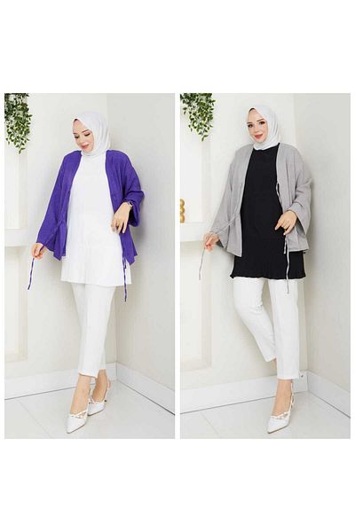fh fashionhere Women's 2-Piece Hijab Sleeveless Set Black Ecru Pleated Underwear Shirt Tunic Blouse