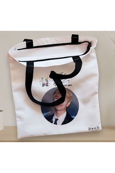 BEKZ Textile Bag With Zipper, Tote Bag, Bts Rm Signature Model, 38x34.5 Cm, ​​White, ®