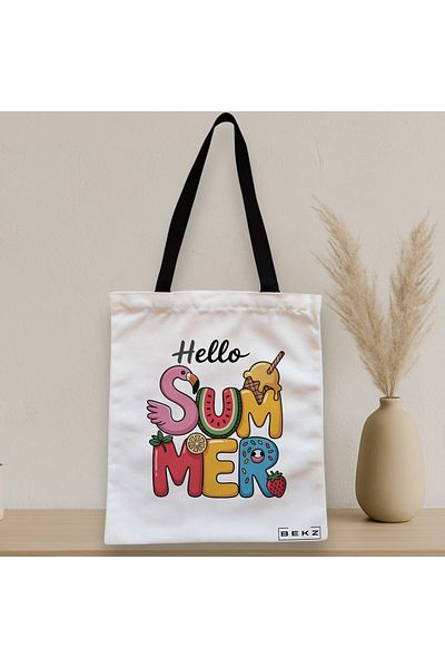 BEKZ Textile Bag With Zipper, Tote Bag, Hello Summer 2 Model 38 X 34.5 Cm, ​​White, ®
