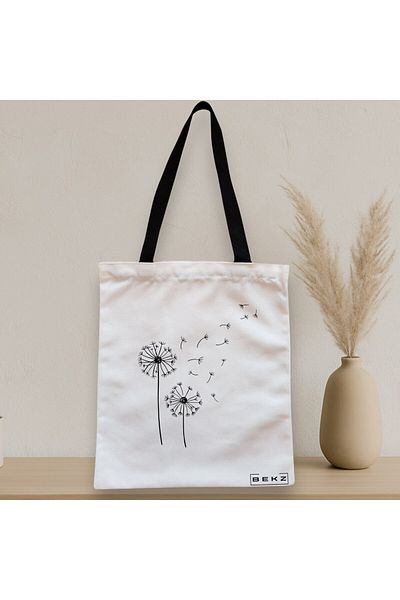BEKZ Sacosa Textila Cu Fermoar, Geanta Tote, Model Papadie Minimalisa, 38x34.5 Cm, Alba, ®