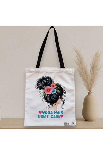 BEKZ Sacosa Textila Cu Fermoar, Geanta Tote Yoga Hair Don't Care, 38x34.5 Cm, Alba, ®