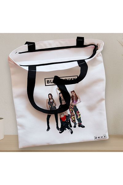 BEKZ Sacosa Textila Cu Fermoar, Geanta Tote, Model Blackpink 5, 38x34.5 Cm, Alba, ®