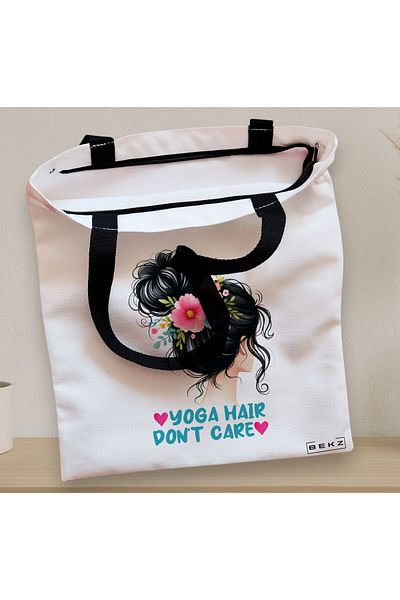 BEKZ Sacosa Textila Cu Fermoar, Geanta Tote Yoga Hair Don't Care, 38x34.5 Cm, Alba, ®