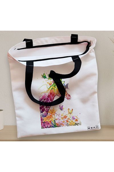 BEKZ Textile Bag With Zipper, Tote Bag, Colorful Giraffe Pattern, 38x34.5 Cm, ​​White, ®