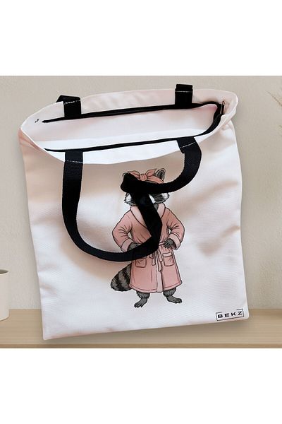 BEKZ Textile Bag With Zipper, Tote Bag, Model The Cozy Bandit 38 X 34.5 Cm, ​​White, ®