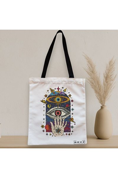 BEKZ Textile Bag With Zipper, Tote Bag Energy Mood 4, 38x34.5 Cm, ​​White, ®