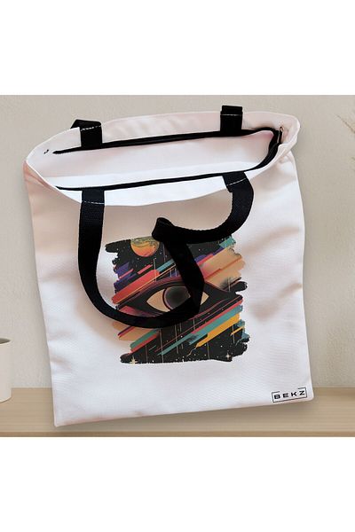 BEKZ Textile Bag With Zipper, Tote Bag, Celestial Eye 1 Model, 38x34.5 Cm, ​​White, ®
