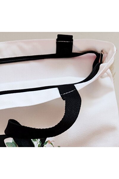 BEKZ Sacosa Textila Cu Fermoar, Geanta Tote, Cu Litera V In Coronita Florala, 38x34.5 Cm, Alba, ®