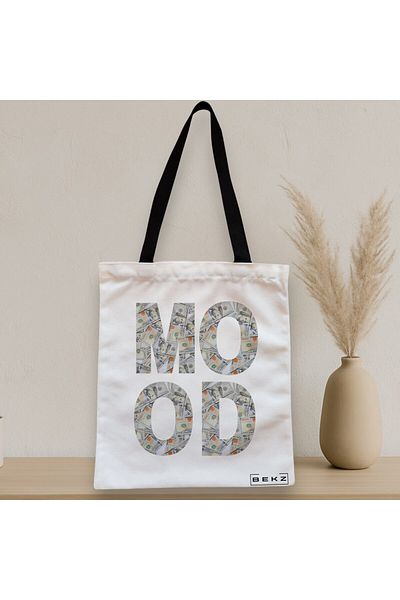 BEKZ Sacosa Textila Cu Fermoar, Geanta Tote, Model Money Mood, 38x34.5 Cm, Alba, ®