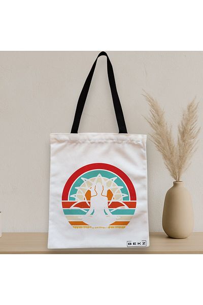 BEKZ Sacosa Textila Cu Fermoar, Geanta Tote Yoga 18, 38x34.5 Cm, Alba, ®