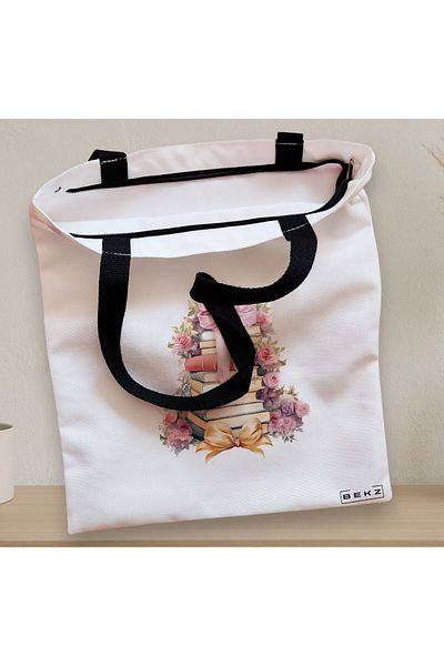 BEKZ Sacosa Textila Cu Fermoar, Geanta Tote, Model Books 43 38 X 34.5 Cm, Alb, ®