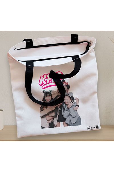BEKZ Textile Bag With Zipper, Tote Bag, Blackpink K-pop Pattern, 38x34.5 Cm, ​​White, ®