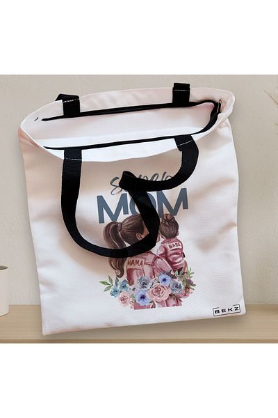 BEKZ Textile Bag With Zipper, Tote Bag, Super Mom 2 Model, 38x34.5 Cm, ​​White, ®