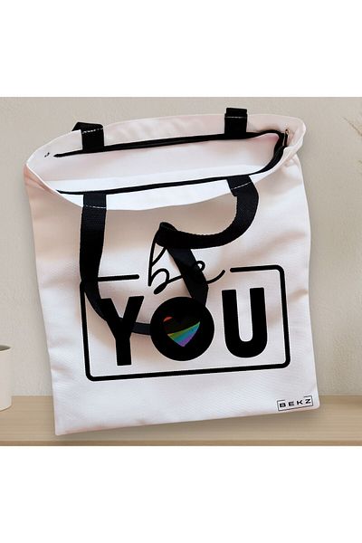 BEKZ Sacosa Textila Cu Fermoar, Geanta Tote, Model Be You 38 X 34.5 Cm, Alb, ®