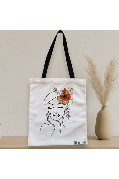 BEKZ Textile Bag With Zipper, Tote Bag, Flower Lady 13, 38x34.5 Cm, ​​White, ®