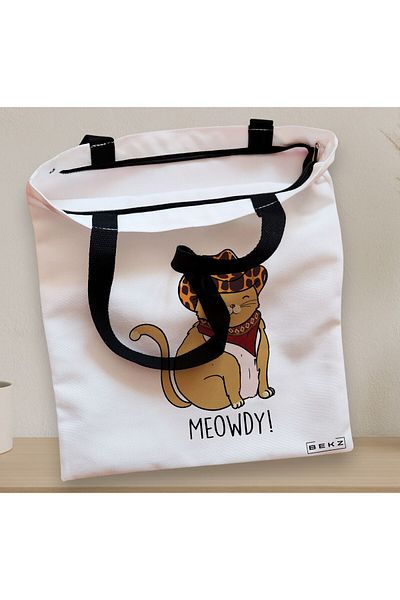 BEKZ Textile Bag With Zipper, Tote Bag, Meowdy Model, 38 X 34.5 Cm, ​​White, ®
