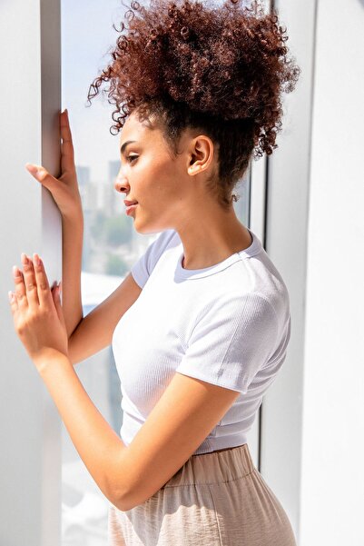 la & vetta Γυναικείο μπλουζάκι με λευκό ριμπ Crew Neck Basic Crop