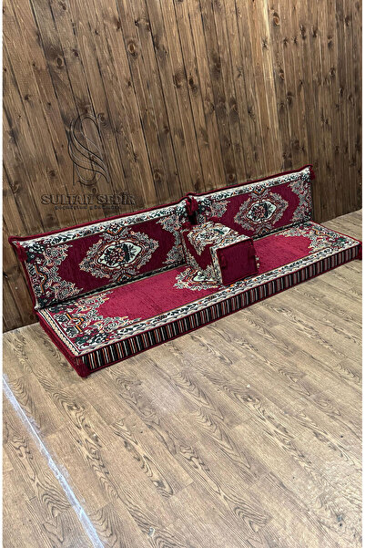 Sultan Sedir Munzur - Kilim Şark Köşesi, Yer Minderi Takımı – 28 Dansit Sert Süngerli – 4 Parça – Bordo