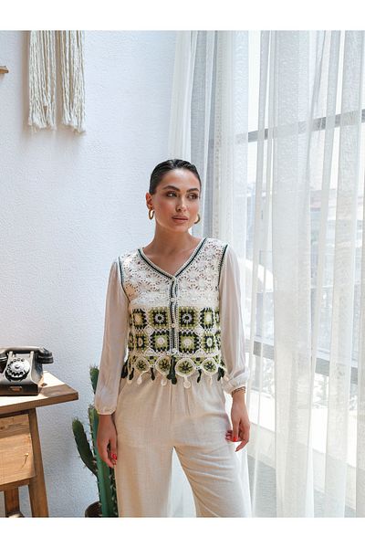 BLUE DAY'S Women's Bohemian Crochet Fabric Cardigan