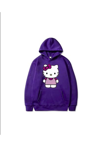 LA GULER Φούτερ με στάμπα Hello Kitty με κουκούλα Unisex με 3 νήματα βαμβακερά σαρσόν