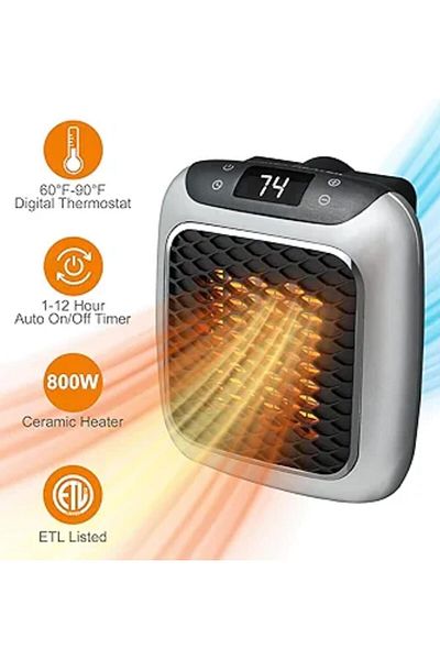 Generic Portable Space Heater with Digital Display, Remote Control, Timer Function, Grey