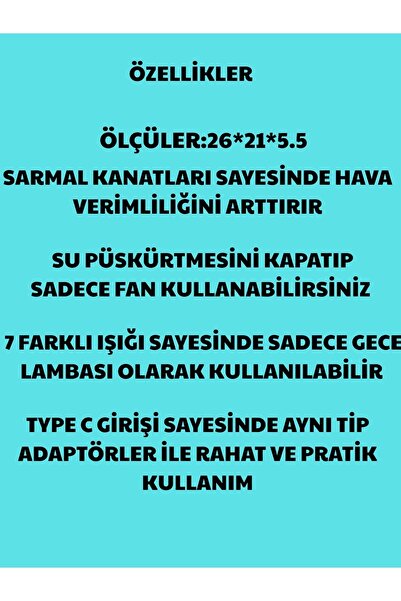OZQ-N Yeşil Masa Üstü Su Püskürtmeli Fan Beyaz