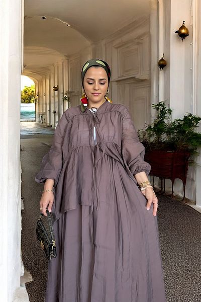 Aselim Hijap Moda Σετ φούστας Cotton Voile Kimono |   Με επένδυση |   36-44 Μέγεθος Καφέ