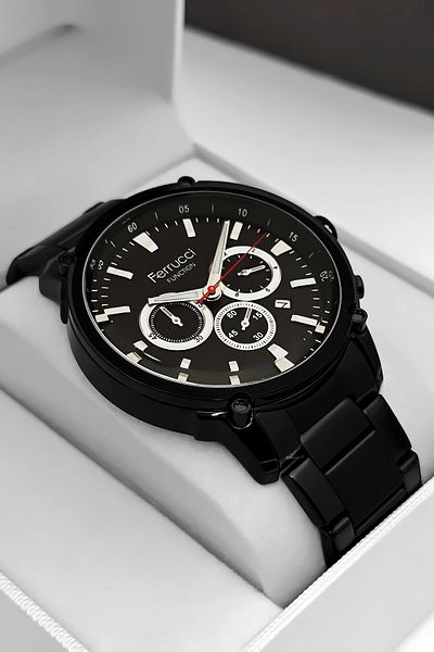 Ferrucci Function Men's Wristwatch with Steel Cord Black Bracelet Gift 3atm Sdfer061